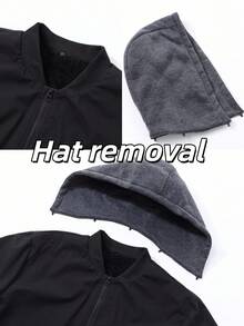 Manfinity Homme 可拆卸帽兜，前拉链，加厚保暖内衬，时尚男士长款羽绒服，秋冬款 - 黑色 - 查看 6