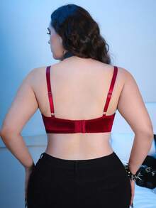 AltCore Sujetador push-up con aros, ribete de encaje en contraste de terciopelo, talla grande, realce - Burdeos - Ver 2