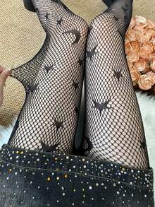 ROMWE Goth 1 par de medias de rejilla con diseño de cruz para mujer, estilo gótico, para Halloween - Negro 2 - Ver 5