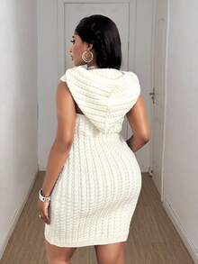 Maweii Plus Size Women's Sweater Set Corset Dress + Hat, Solid Color, Sexy And Slimming Corset Flower Dress, Knitted Flower Hat, Design Sense, Transformed Into A Hot Girl Design, Autumn And Winter, Women's Clothing, Elegant And Sexy, Party,Wrap Knit - Beige - View 5