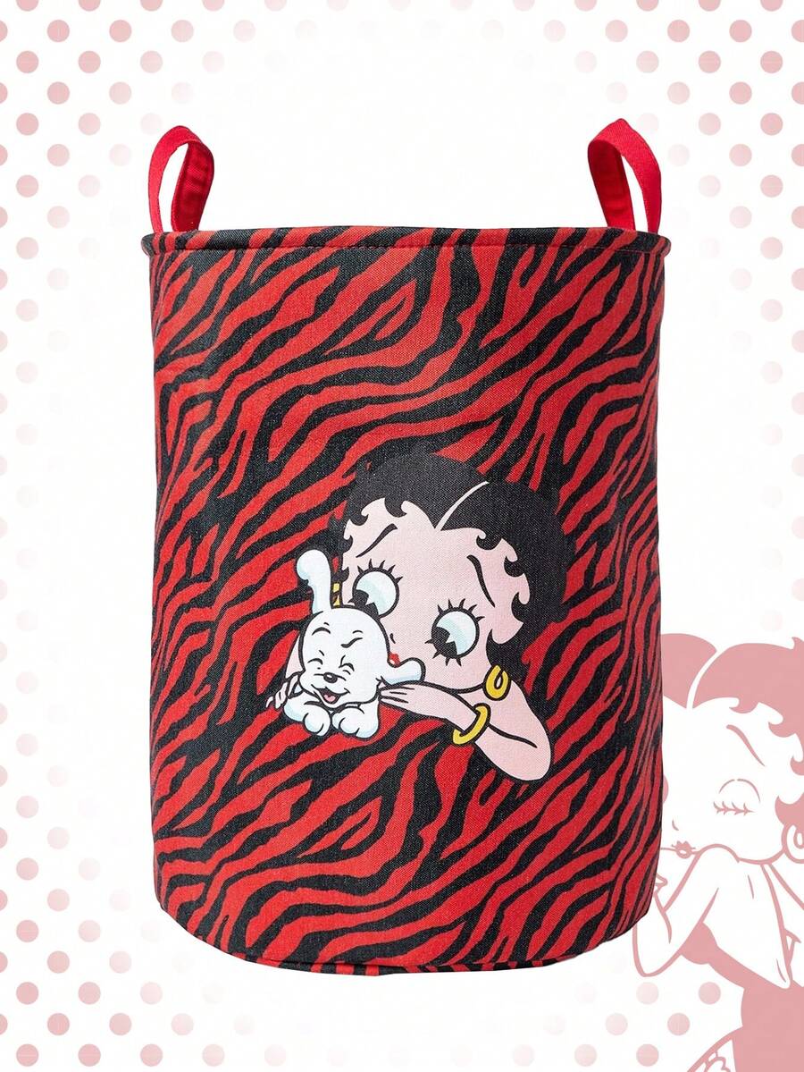 Betty Boop | ROMWE 卡通人物图案可折叠大容量收纳盒 - 紅色 - 查看 1