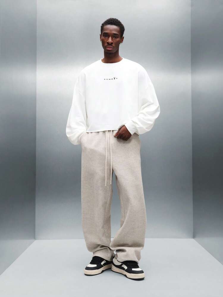 PLAYBOY X SUMWON Raw Edge Cropped Sweatshirt With Ribbed Cuffs