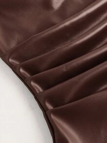 Auralis Áo ống xếp ly da PU màu nâu thời trang thu đông cỡ lớn cho nữ, thanh lịch và thoải mái, đi chơi, ngày lễ - Cà phê nâu - Xem 3