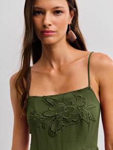 Nöista Váy yếm dài hở lưng họa tiết trang trí phong cách nghỉ dưỡng thường ngày cho nữ, mùa hè - xanh quân đội - Xem 4