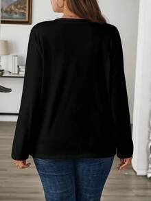 EMERY ROSE 大码女式休闲条纹全印花长袖 T 恤，适合秋冬季