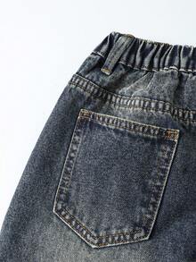 SHEIN 2025春夏新款宽松直筒复古Y2K水洗舒适休闲牛仔裤，适合少女穿着，尺码宽松。 - 中等水洗藍 - 查看 6