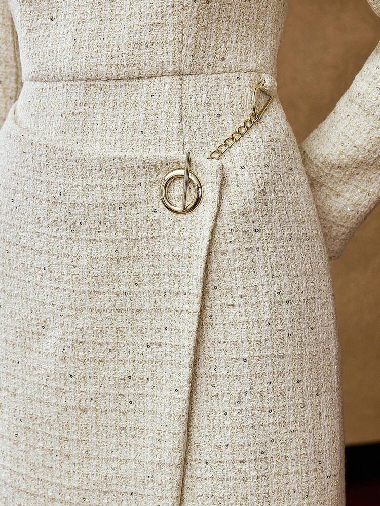 AUTUMN/WINTER TWEED CHAIN DECOR LONG DRESS