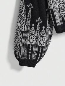 ROMWE Áo khoác cardigan dáng rộng dáng dài màu tối kiểu Gothic Church Jacquard dành cho nữ - màu đen - Xem 5
