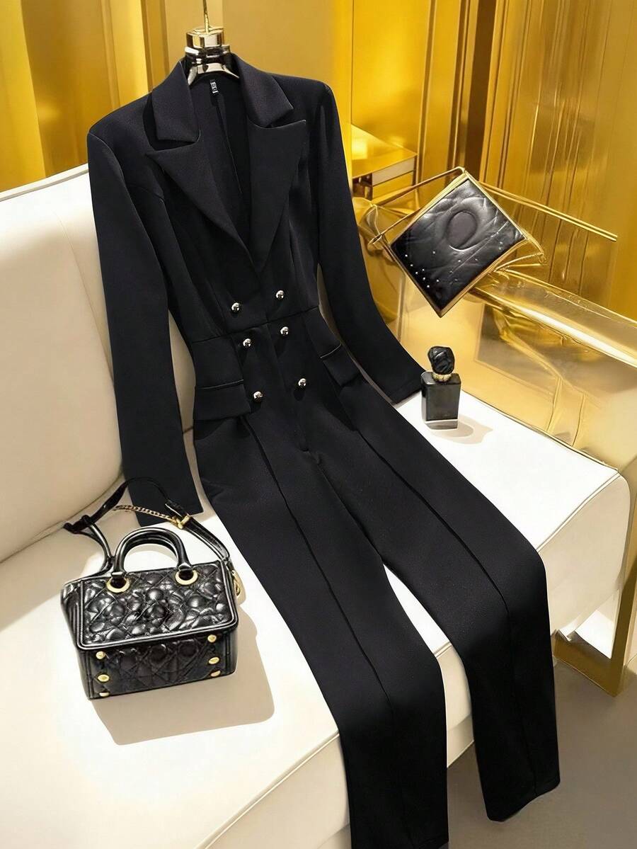 Franclia Mono de vestir elegante de manga larga con cuello de solapa para mujer