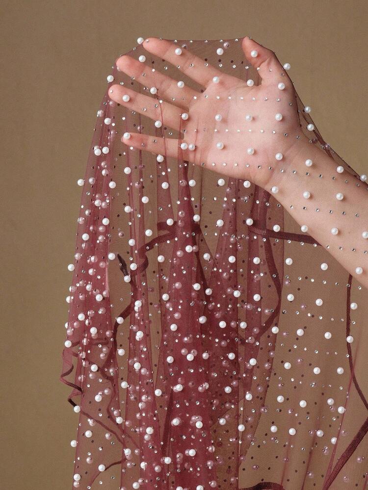 Anewsta Transparent Mesh Women's Plus Size Long Sleeved Summer Rhinestone Pearl Top Spring For Women