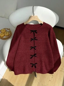 Comfortcana 秋冬大码女式蝴蝶装饰镂空设计长袖时尚套头衫