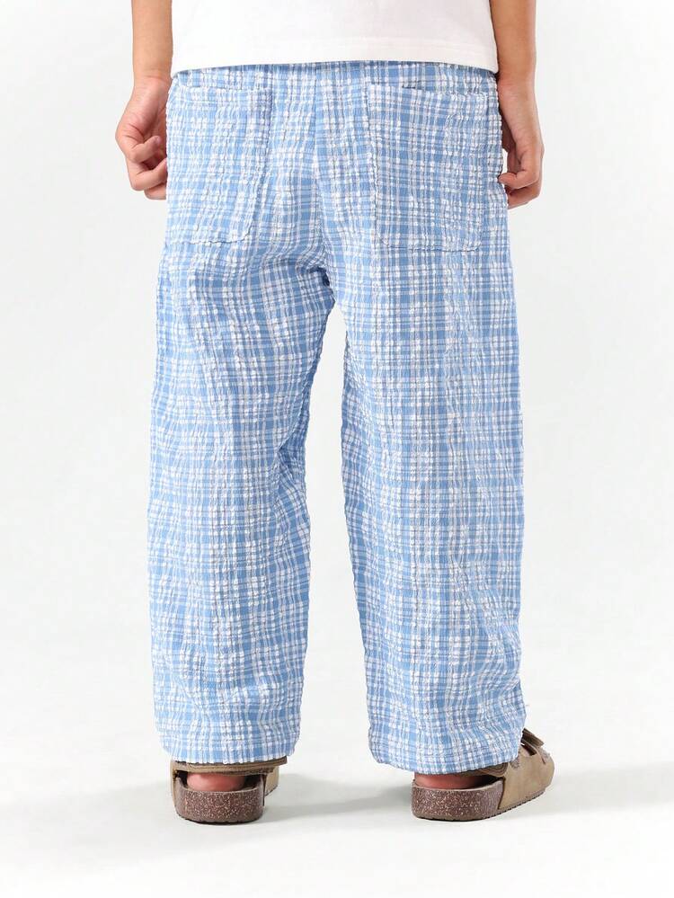 Check Print Pull On Pants With Elastic Waist