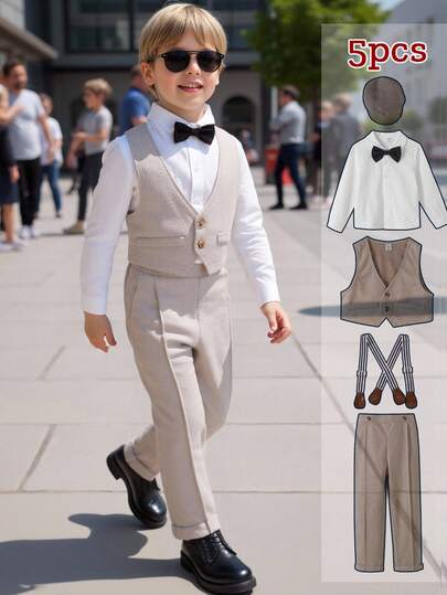 SHEIN 6 pièces/set Tenue de jeune homme élégant, tissu tricoté et tissé texturé, style vintage élégant, essentiels indispensables pour la rentrée, automne/hiver