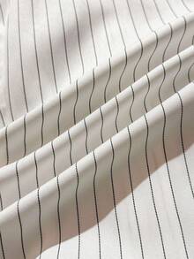 SHEIN EZwear 女式休闲简约 Y2K 黑白条纹前扣长袖衬衫，长袖上衣，垃圾摇滚风格 OOTD 必备单品 - 黑與白 - 查看 5