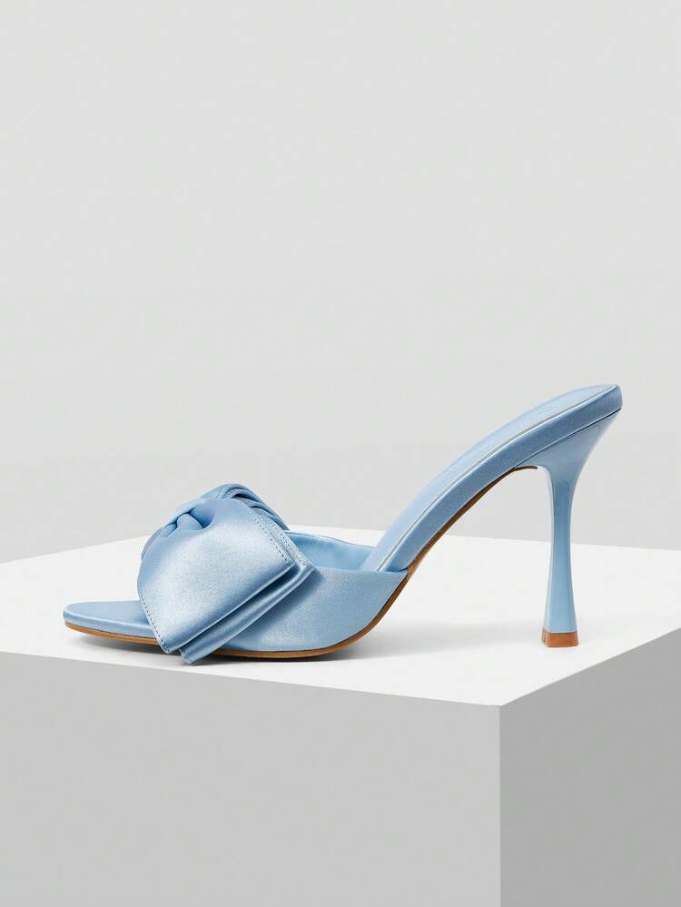 WOMEN'S FASHIONABLE ELEGANT SEXY EVENING BOW DECOR MULE HEELED SLIP-ON SANDALS SPRING SHOES