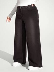 Enliva 大码女式宽松口袋喇叭裤休闲百搭牛仔裤/秋冬款，情人节，爱情，礼物，浪漫，情人节快乐，2026，新年 - 棕色 - 查看 6