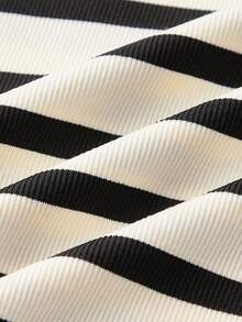 Maija Kids Maija Kids 年轻女孩休闲百搭圆领条纹运动衫 - 黑與白 - 查看 7