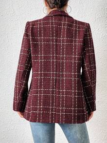 Chiquease Áo khoác blazer nữ tay dài ve kẻ caro thường ngày đi làm, mùa thu - Màu Đỏ Sâu - Xem 2