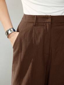 Uhlyne 女式秋季亚麻混纺修身休闲裤 - 咖啡棕 - 查看 6