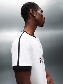 PLAYBOY X SUMWON Áo thun Cotton Racing Club Ringer dáng ôm vừa vặn họa tiết cờ ca rô cổ điển viền tương phản in họa tiết cổ điển logo cổ điển cổ điển cổ tròn - trắng - Xem 4