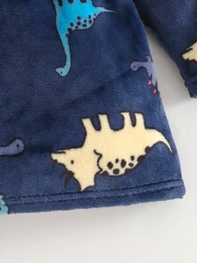 Cozy Pixies Jubah Bayi Laki-laki Motif Dinosaurus Kartun Tebal Lengan Panjang Bahan Fleece dengan Tali Pengikat - MultiWarna - View 6