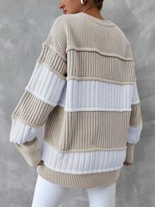 SHEIN Women's Color Block Drop Shoulder Sweater - Apricot - View 2
