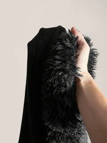 SHEIN ICON Plus Size Solid Fuzzy Trim Open Front Crop Fall Clothes Women Jacket/ Winter - Black - View 8