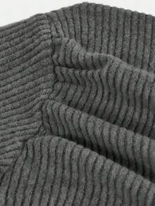 SHEIN 2pcs Tween Girls Casual Dark Grey Fuzzy Ribbed Ruched Long Sleeve Fitted Knit Top And Flare Pants Set, Suitable For Home, Outdoor, Travel, Airport, Casual Daily Wear