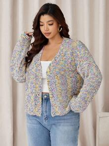 Auralis Plus Size Colorful Knitted Cardigan, Casual For Autumn/Winter Fall/Winter - Multicolor - View 3