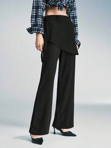 Airlisse Women's Autumn Simple Solid Color Side Tie Flare Pants - Black - View 6
