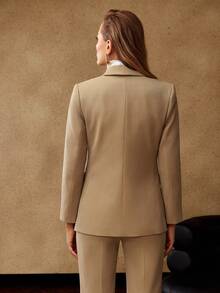 MOTF PREMIUM BLAZER ESTRUCTURADO DE UN SOLO BOTÓN PARA OTOÑO E INVIERNO - Caqui - Ver 6