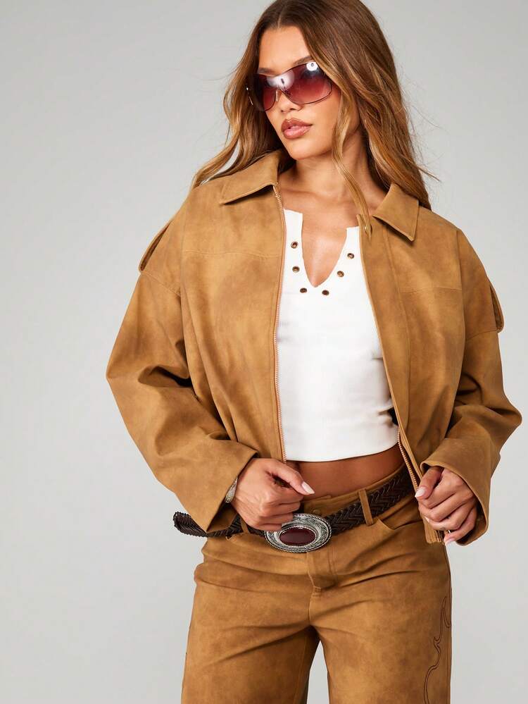 MISSGUIDED ウエスタンスエードボンバージャケット｜MISSGUIDED