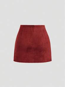 Sweetra Rok Bodycon Lipit Warna Maillard Gaya Italia Klasik, Seksi & Menawan untuk Musim Gugur/Dingin - Merah - View 2