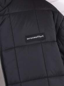 Tween Girl 一件式字母贴片拉链羽绒大衣 - 黑色 - 查看 3