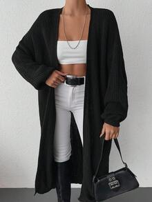EURMUSE Women's Casual Solid Color Long Cardigan, Versatile For Autumn/Winter - Black - View 3