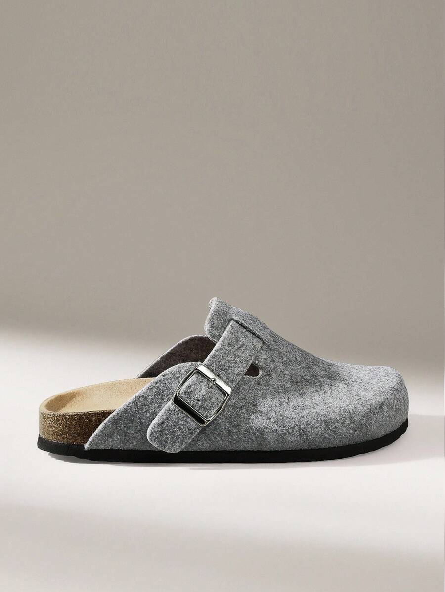 Solecia Women's Casual Buckle Design Slip-On Mules - Grey - View 1