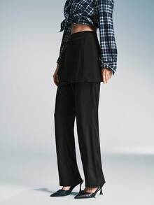 Airlisse Women's Autumn Simple Solid Color Side Tie Flare Pants - Black - View 5
