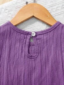 SHEIN 2 件套少女梭织纯色圆领无袖上衣和宽松梭织纯色短裤套装 - 紫色 - 查看 3