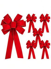 1/2Pcs Large Christmas Bow,Red Christmas Bows Outdoor Decorations,12"X20" Large Velvet Wreath Bow With Glitter String Gold Edge For Xmas Tree Topper Home Front Door Decor,Christmas Tree Topper Bow, Christmas Home Wreath Tree Decoration - Multicolor - View 2