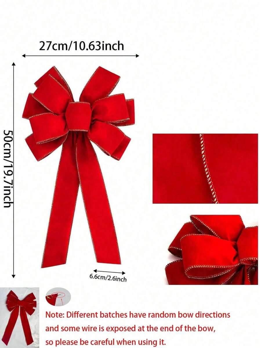 1/2Pcs Large Christmas Bow,Red Christmas Bows Outdoor Decorations,12"X20" Large Velvet Wreath Bow With Glitter String Gold Edge For Xmas Tree Topper Home Front Door Decor,Christmas Tree Topper Bow, Christmas Home Wreath Tree Decoration - Multicolor - View 1