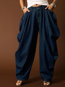 Vixey Calça jeans com detalhe lateral franzido e bolso inclinado