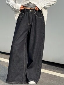 DAZY Tween Girl Wide Leg Denim Jeans, Fall - Blue - View 6