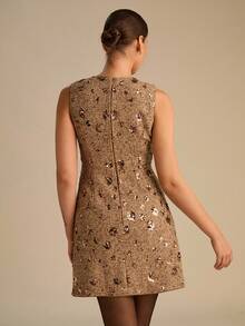 Enchnt Abito elegante da donna con decorazioni in paillettes, senza maniche, collo rotondo, estivo