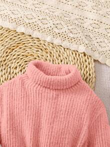 SHEIN فستان طويل الأكمام بياقة عالية فضفاض مجموعة لطفلة، مناسب للخروجات والحفلات، خريف/شتاء، 2 قطعة - متعدد الألوان - مشاهدة 6