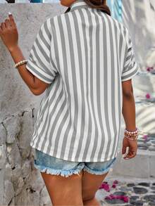 EMERY ROSE Plus Size Linen Striped Casual/Office Shirt