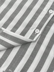 EMERY ROSE Plus Size Linen Striped Casual/Office Shirt