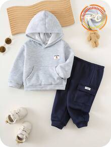 Bộ 2 quần áo thể thao thường ngày dễ thương đa năng màu xám nhạt cho bé trai kèm quần túi hộp cạp chun, quần áo trẻ em Unisex, mùa đông - Nhiều màu - Xem 1