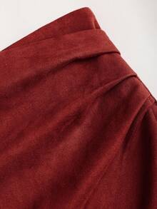 Sweetra Rok Bodycon Lipit Warna Maillard Gaya Italia Klasik, Seksi & Menawan untuk Musim Gugur/Dingin - Merah - View 5