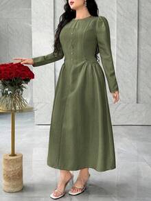 Feyla Váy ôm eo kiểu Pháp thanh lịch, túi nhỏ, tối giản, sang trọng - xanh quân đội - Xem 7