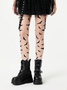 ROMWE Grunge Punk 1 chiếc quần tất/vớ đen họa tiết dơi gợi cảm dành cho nữ, thích hợp cho Halloween - trắng - Xem 3